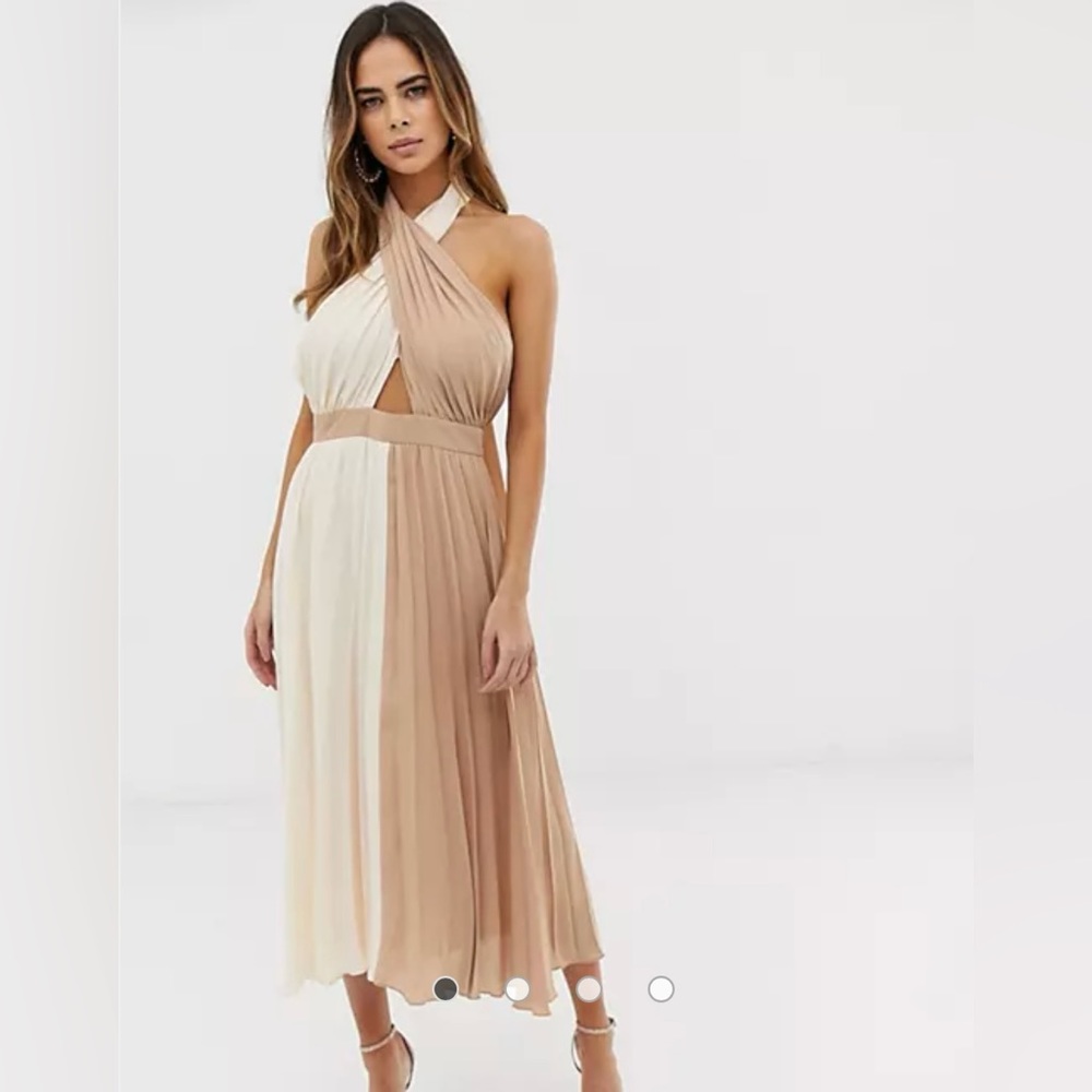 ASOS Design twist neck pleated midi halter dress